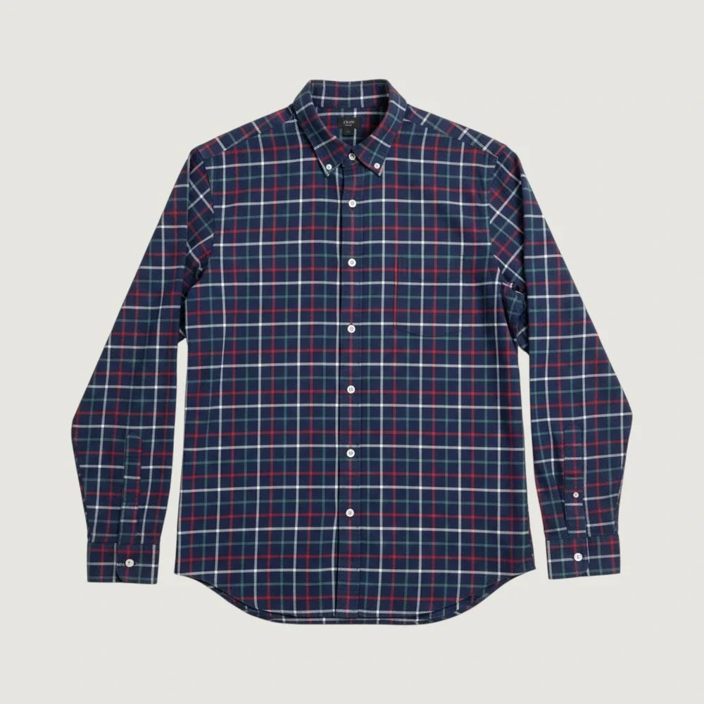 J.Crew Mens XL Oxford Button Down Shirt Plaid Navy Blue Red Green Cotton 22126